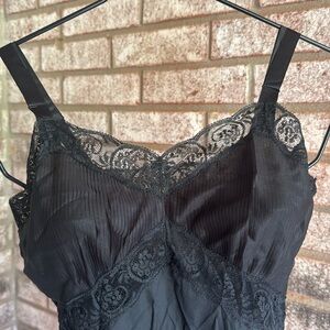 Vtg 50s black crystal pleat slip 32 charmode